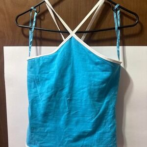 Y2K Maurices blue tank top with white trim, built in bra material, (bandeau)